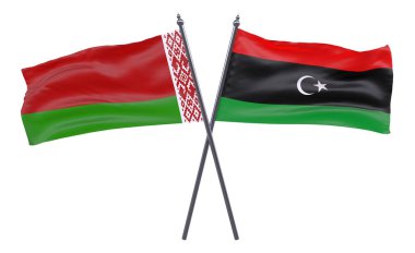 Beyaz Rusya ve libya, iki beyaz arka plan üzerinde izole bayrakları geçti