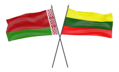 Beyaz Rusya ve Litvanya, iki beyaz arka plan üzerinde izole bayrakları geçti