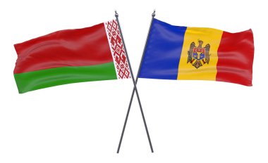 Beyaz Rusya ve moldova, iki beyaz arka plan üzerinde izole bayrakları geçti