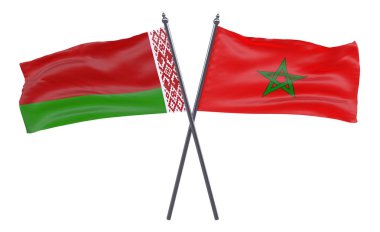 Beyaz Rusya ve Fas, iki beyaz arka plan üzerinde izole bayrakları geçti