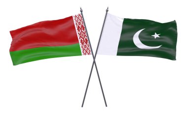 Beyaz Rusya ve pakistan, iki beyaz arka plan üzerinde izole bayrakları geçti