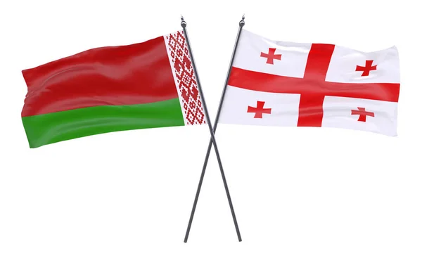 Beyaz Rusya ve Gürcistan, iki beyaz arka plan üzerinde izole bayrakları geçti