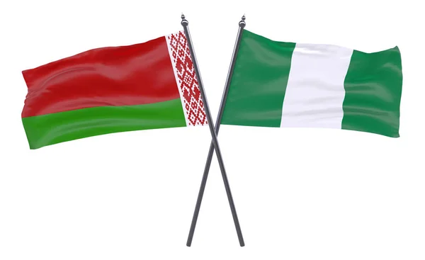 Bielorrusia Nigeria Dos Banderas Cruzadas Aisladas Sobre Fondo Blanco —  Fotos de Stock
