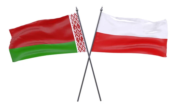 Білорусь Польща Два Перетнув Прапори Ізольовані Білому Тлі — стокове фото