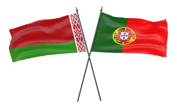 Beyaz Rusya Portekiz Iki Beyaz Arka Plan Üzerinde Izole Bayrakları — Stok fotoğraf