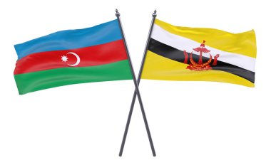 Azerbaycan ve brunei, iki beyaz arka plan üzerinde izole bayrakları geçti