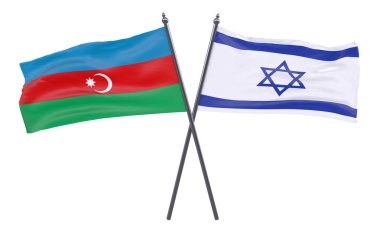 Azerbaycan ve İsrail, iki beyaz arka plan üzerinde izole bayrakları geçti