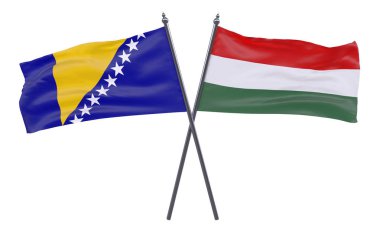 Bosna ve Hersek ve Macaristan, iki beyaz arka plan üzerinde izole bayrakları geçti