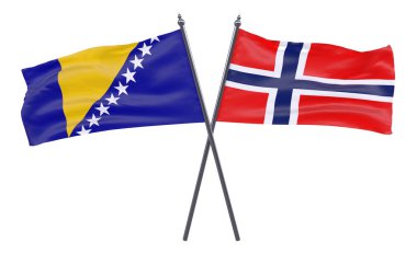 Bosna ve Hersek ve Norveç, iki beyaz arka plan üzerinde izole bayrakları geçti