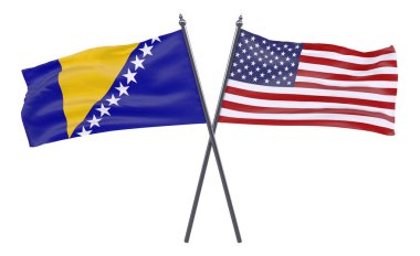 Bosna ve Hersek ve ABD, iki beyaz arka plan üzerinde izole bayrakları geçti