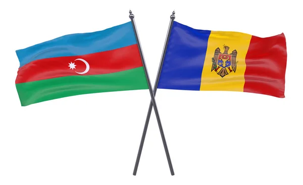 Αζερμπαϊτζάν Και Μολδαβία Δύο Διέσχισε Σημαίες Που Απομονώνονται Λευκό Φόντο — Φωτογραφία Αρχείου