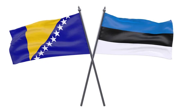 Bosna Hersek Estonya Iki Beyaz Arka Plan Üzerinde Izole Bayrakları — Stok fotoğraf