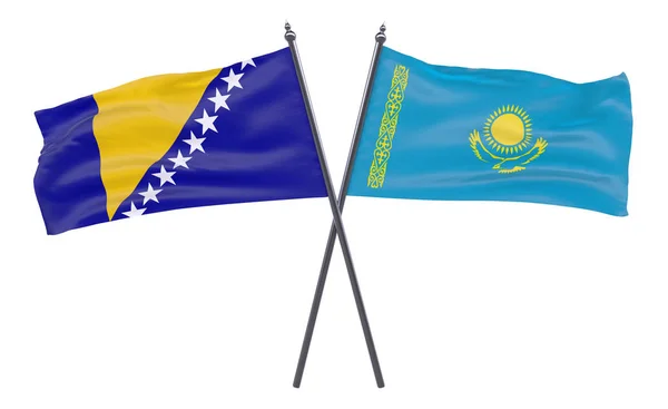Bosna Hersek Kazakistan Iki Beyaz Arka Plan Üzerinde Izole Bayrakları — Stok fotoğraf