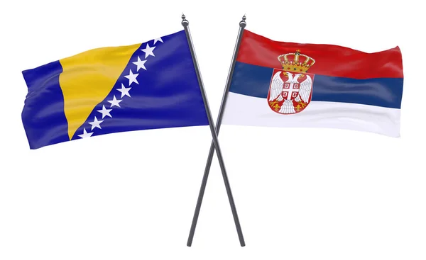 Bosna ve Hersek ve Sırbistan, iki beyaz arka plan üzerinde izole bayrakları geçti