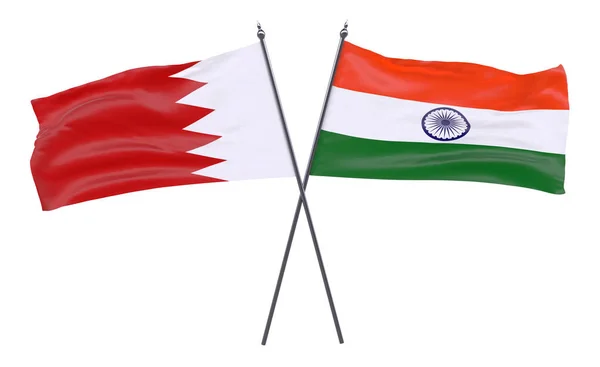 Bahrajn Indie Dvě Překřížené Příznaky Izolované Bílém Pozadí — Stock fotografie