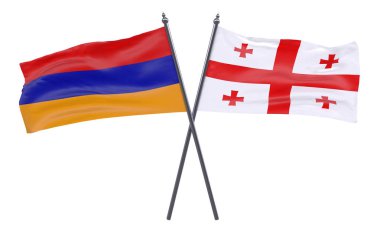 Ermenistan ve Gürcistan, iki beyaz arka plan üzerinde izole bayrakları geçti