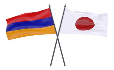 Ermenistan ve Japonya, iki beyaz arka plan üzerinde izole bayrakları geçti