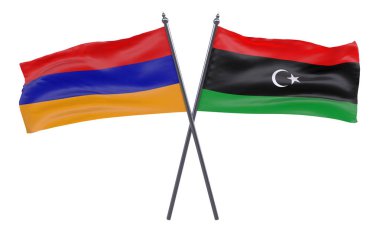 Ermenistan ve libya, iki beyaz arka plan üzerinde izole bayrakları geçti