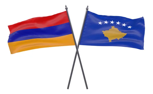 Armenia Kosovo Due Bandiere Incrociate Isolate Sfondo Bianco — Foto Stock