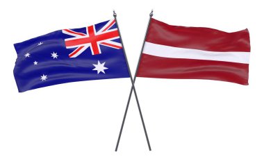 Avustralya ve Letonya, iki beyaz arka plan üzerinde izole bayrakları geçti