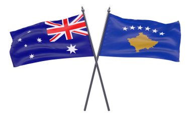 Avustralya ve Kosova, iki beyaz arka plan üzerinde izole bayrakları geçti