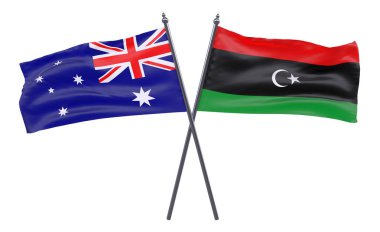 Avustralya ve libya, iki beyaz arka plan üzerinde izole bayrakları geçti