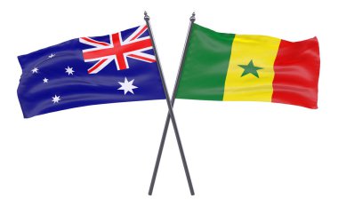 Avustralya ve senegal, iki beyaz arka plan üzerinde izole bayrakları geçti