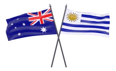 Avustralya ve uruguay, iki beyaz arka plan üzerinde izole bayrakları geçti