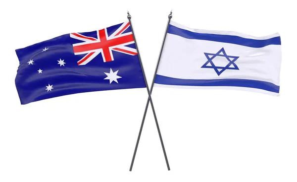 Австралия Израиль Два Скрещенных Флага Изолированы Белом Фоне — стоковое фото
