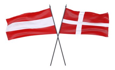 Avusturya ve Danimarka, iki beyaz arka plan üzerinde izole bayrakları geçti