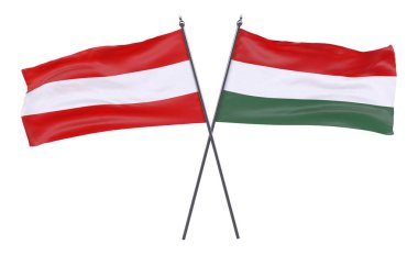 Macaristan ve Avusturya, iki beyaz arka plan üzerinde izole bayrakları geçti