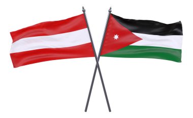 Avusturya ve jordan, iki beyaz arka plan üzerinde izole bayrakları geçti