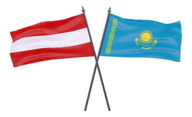 Avusturya ve Kazakistan, iki beyaz arka plan üzerinde izole bayrakları geçti