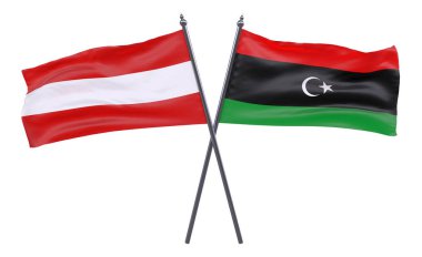 Avusturya ve libya, iki beyaz arka plan üzerinde izole bayrakları geçti