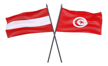 Avusturya ve Tunus, iki beyaz arka plan üzerinde izole bayrakları geçti
