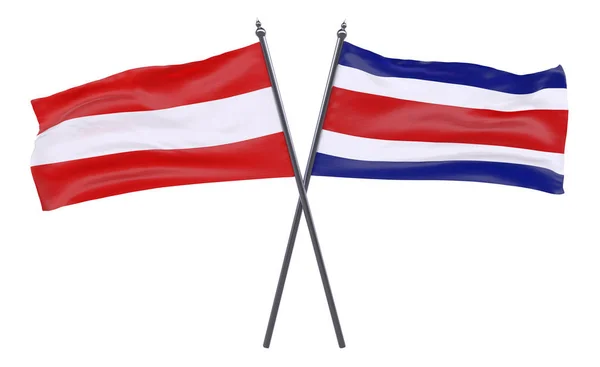 Austria Costa Rica Deux Drapeaux Croisés Isolés Sur Fond Blanc — Photo