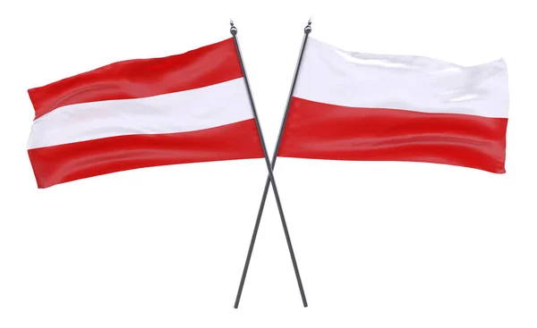 Австрії Польщі Два Перетнув Прапори Ізольовані Білому Тлі — стокове фото