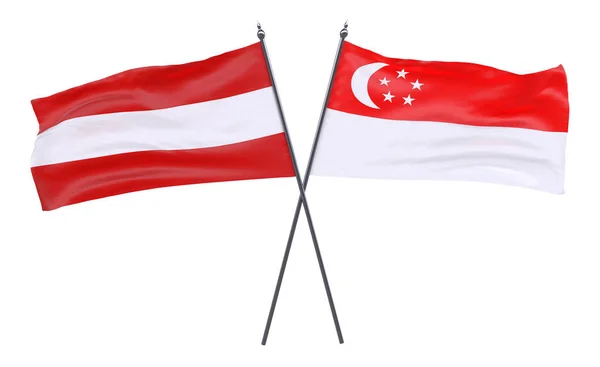 Austria Singapur Skrzyżowane Dwie Flagi Białym Tle — Zdjęcie stockowe