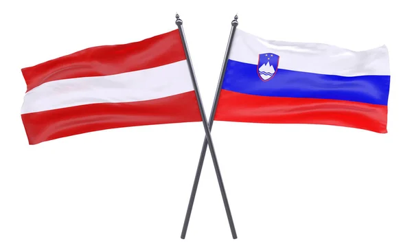 Austria Slovenia Duas Bandeiras Cruzadas Isoladas Sobre Fundo Branco — Fotografia de Stock