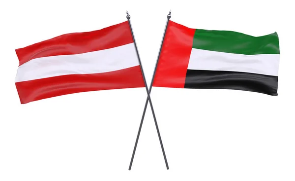 Österreich Und Vereinigte Arabische Emirate Zwei Gekreuzte Flaggen Isoliert Auf — Stockfoto
