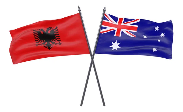Albania Australia Dos Banderas Cruzadas Aisladas Sobre Fondo Blanco —  Fotos de Stock