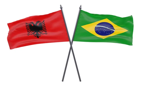 Albania Brasil Dos Banderas Cruzadas Aisladas Sobre Fondo Blanco —  Fotos de Stock