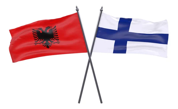 Albania Finland Dos Banderas Cruzadas Aisladas Sobre Fondo Blanco —  Fotos de Stock