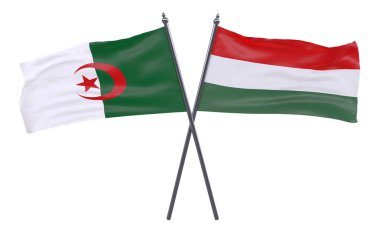 Cezayir ve Macaristan, iki beyaz arka plan üzerinde izole bayrakları geçti