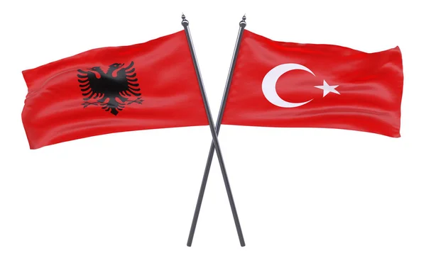Albanien Und Turkei Zwei Gekreuzte Flaggen Auf Weissem Hintergrund Stockfoto C Alexandra Strekoza 217710146