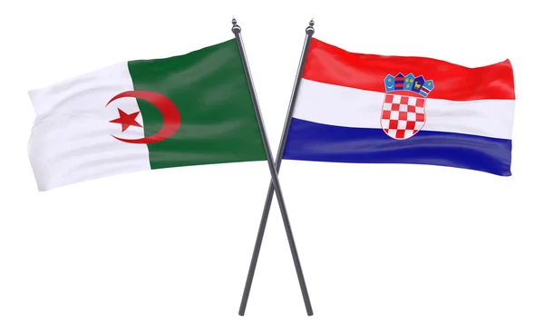 Alžírsko Chorvatsko Dva Překřížené Příznaky Izolované Bílém Pozadí — Stock fotografie