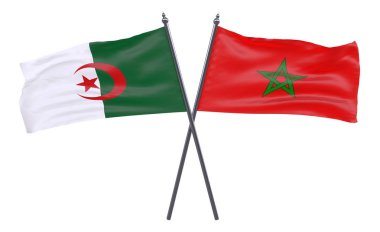Cezayir ve Fas, iki beyaz arka plan üzerinde izole bayrakları geçti
