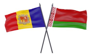Andorra ve Beyaz Rusya, iki beyaz arka plan üzerinde izole bayrakları geçti