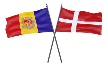 Andorra ve Danimarka, iki beyaz arka plan üzerinde izole bayrakları geçti