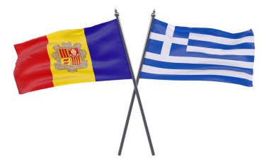 Andorra ve Yunanistan, iki beyaz arka plan üzerinde izole bayrakları geçti